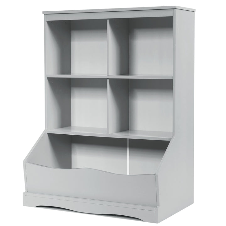 Costway 3-Tier Childrens Multi-Functional Bookcase Toy Storage Bin Floor Cabinet GreyWhite Image 4