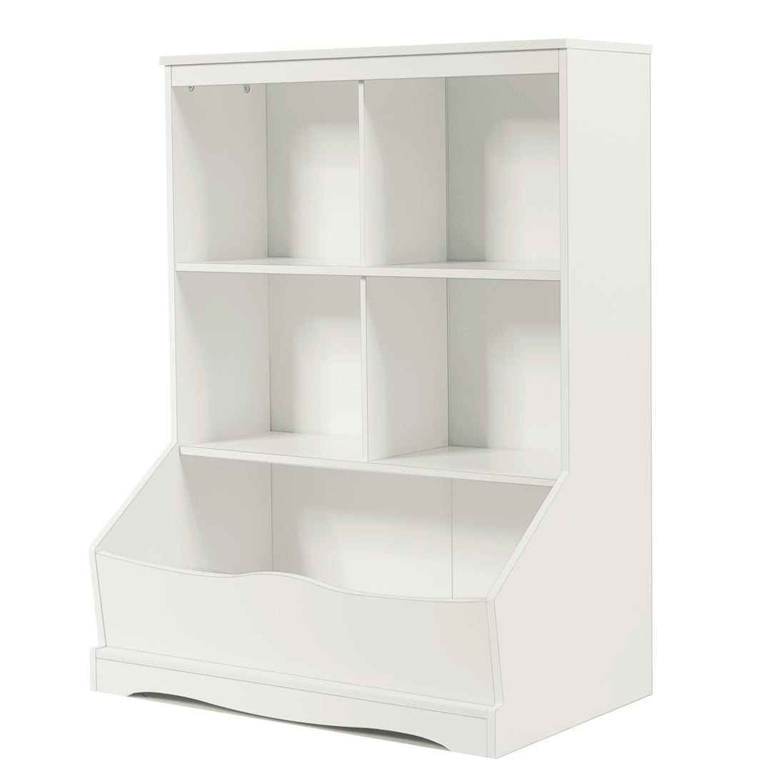 Costway 3-Tier Childrens Multi-Functional Bookcase Toy Storage Bin Floor Cabinet GreyWhite Image 1