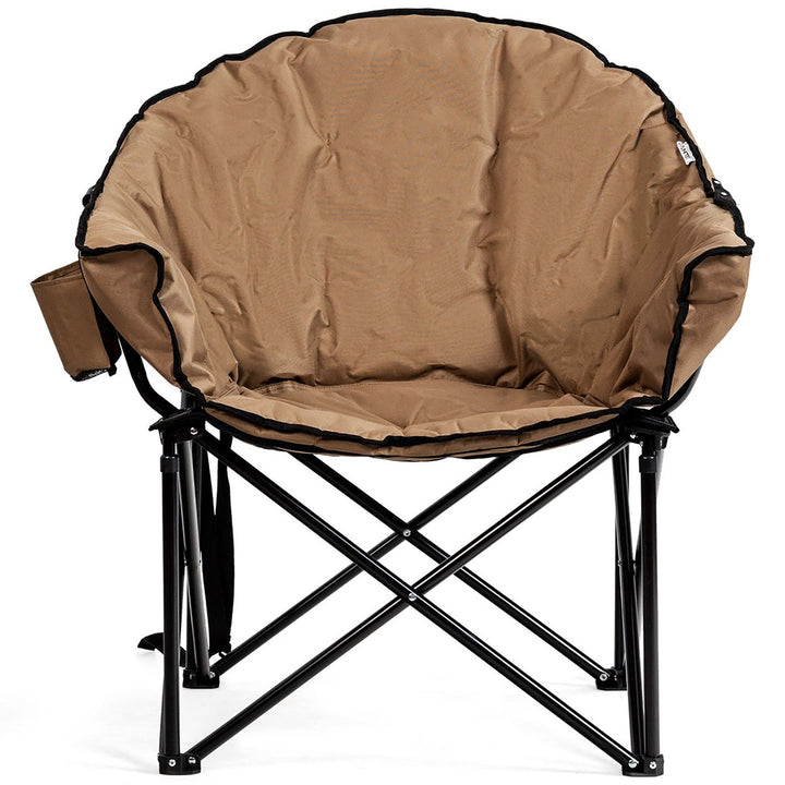 Costway Folding Camping Moon Padded Chair with Carry Bag Cup Holder Portable Navy\ Brown\Grey Image 1