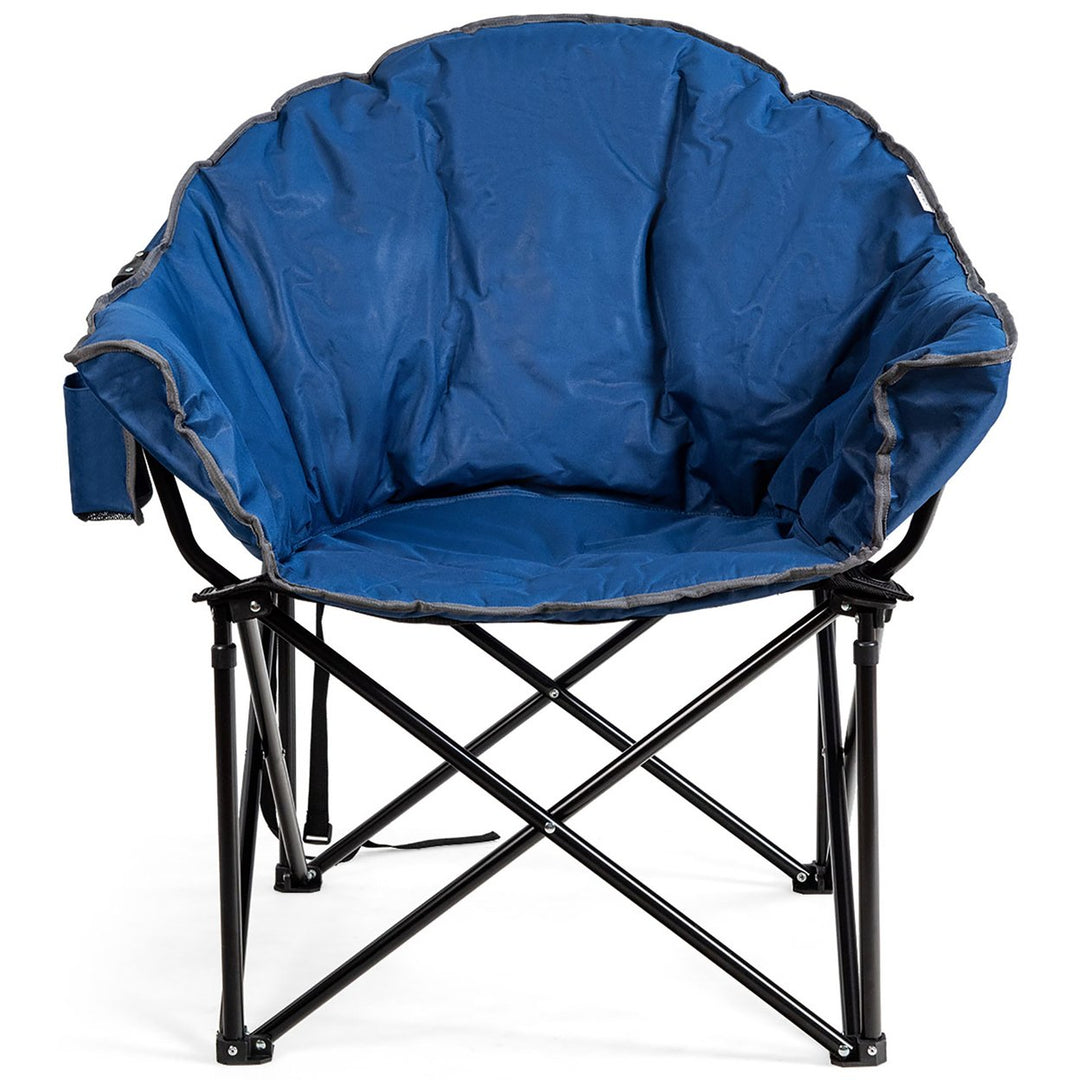 Costway Folding Camping Moon Padded Chair with Carry Bag Cup Holder Portable Navy\ Brown\Grey Image 1