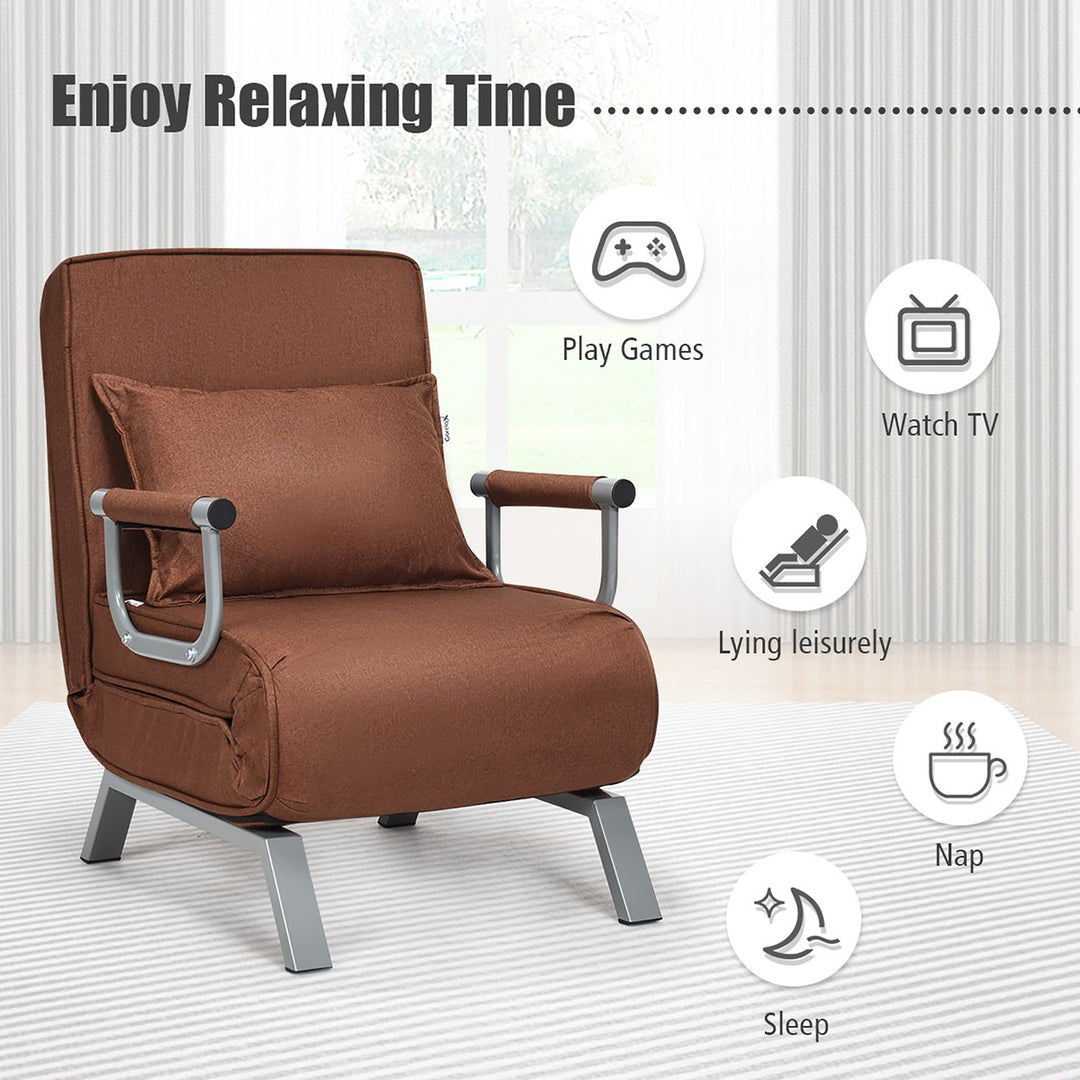 Costway Folding 5 Position Convertible Sleeper Bed Armchair Lounge w/ Pillow Light Gray\Coffee\Black Image 3