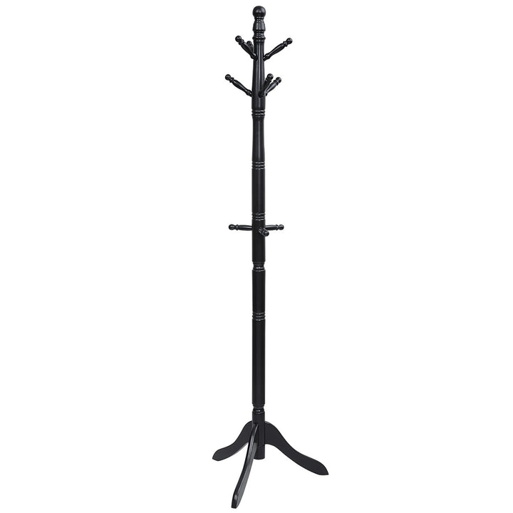 Costway Coat Rack Wooden Hall Tree 2 Adjustable Height w/ 9 Hooks Walnut\Black\ Grey Image 1