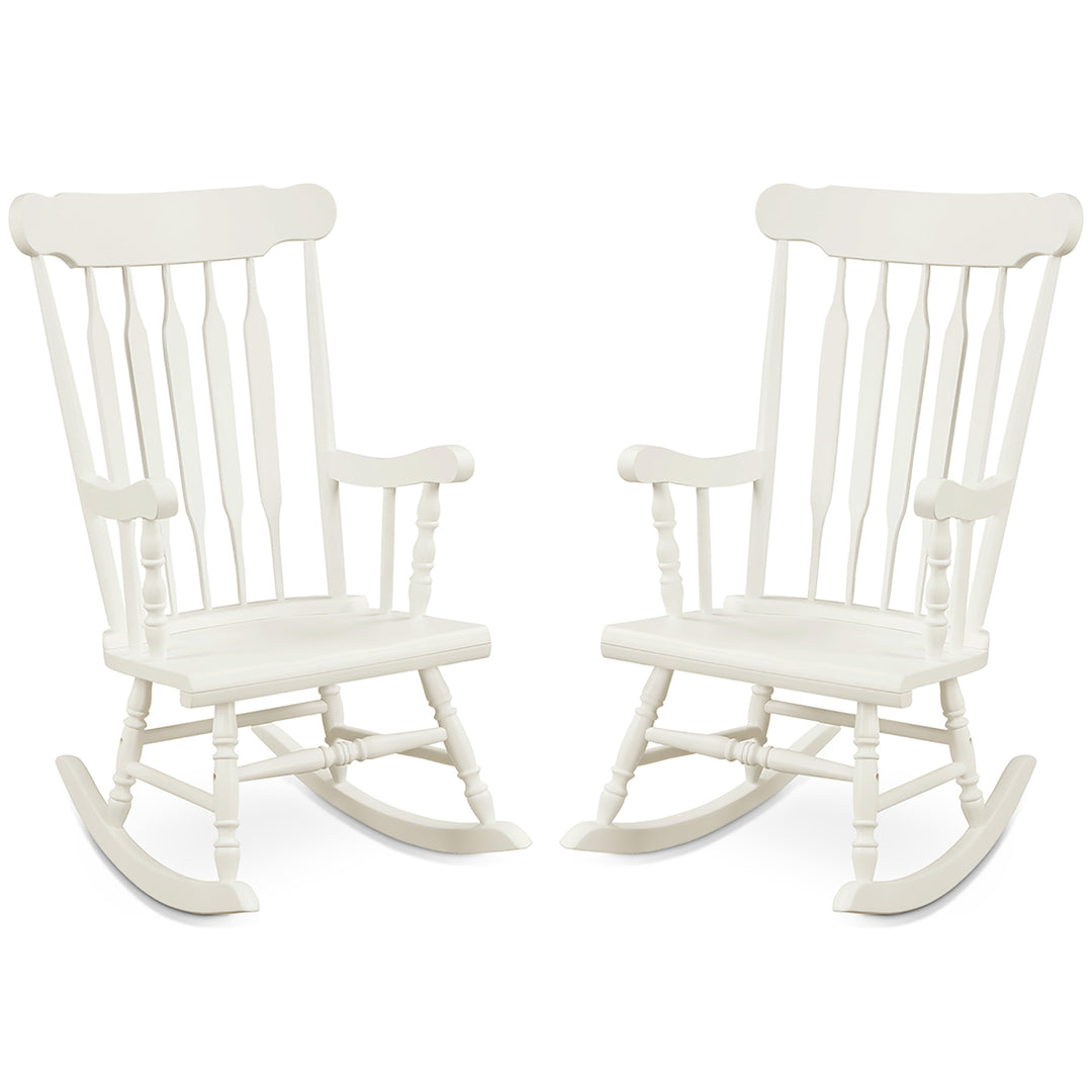 Costway Set of 2 Wood Rocking Chair Glossy Finish White\ Coffe Image 3