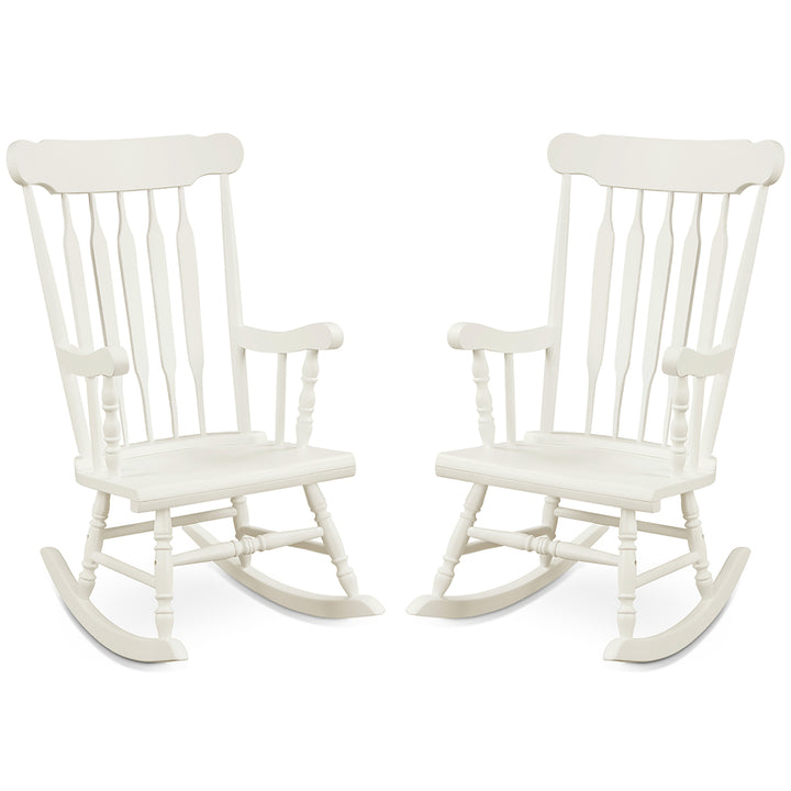 Costway Set of 2 Wood Rocking Chair Glossy Finish White\ Coffe Image 3