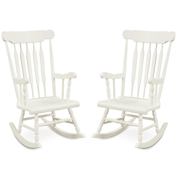 Costway Set of 2 Wood Rocking Chair Glossy Finish White\ Coffe Image 1