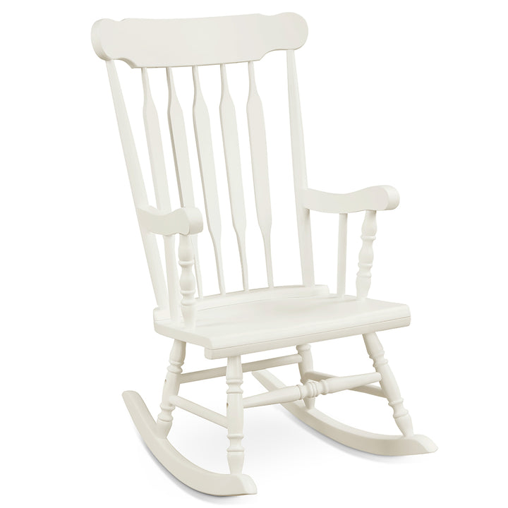 Costway Solid Wood Rocking Chair Porch Rocker Indoor Outdoor Seat Glossy Finish White\Coffee Image 1