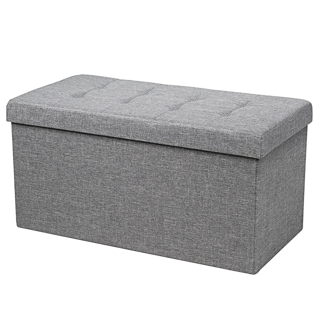 Costway 31.5Fabric Foldable Storage Ottoman Toy Chest W/Removable Storage Bin Grey\ Dark Grey Image 1