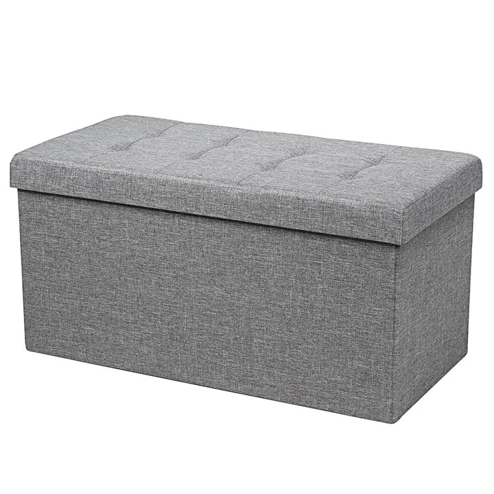 Costway 31.5Fabric Foldable Storage Ottoman Toy Chest W/Removable Storage Bin Grey\ Dark Grey Image 2