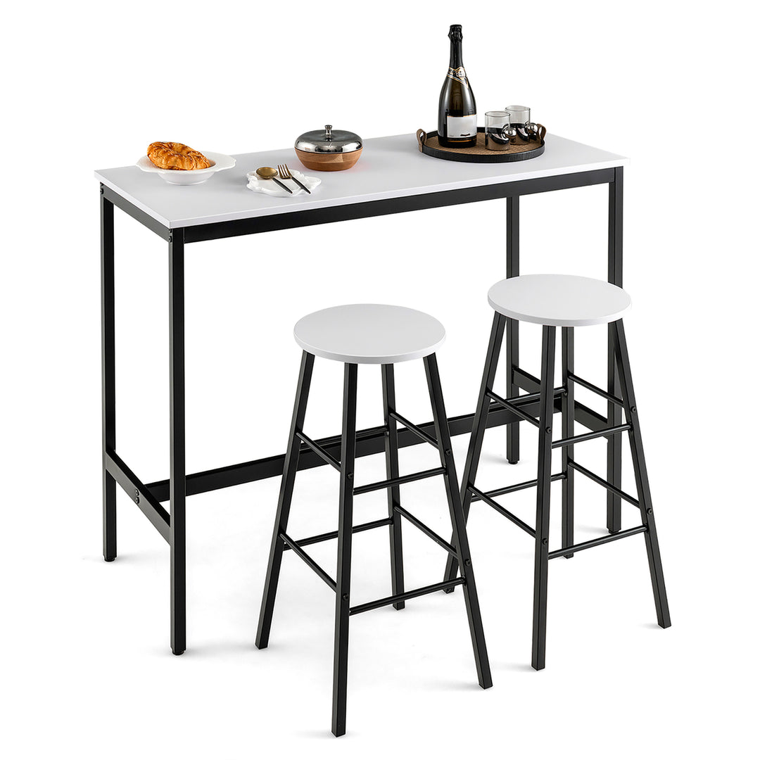 Costway 3 Piece Bar Table Set Pub Table and 2 Stools Counter Kitchen Dining Set Image 5