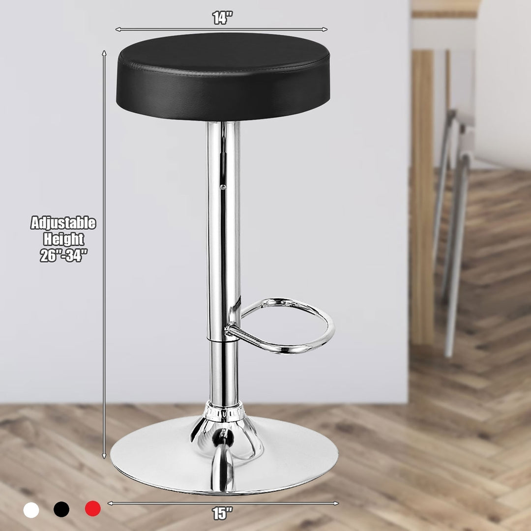 Costway 1 PC Round Bar Stool Adjustable Swivel Pub Chair U Leather with Footrest White\ Black\ Red Image 2