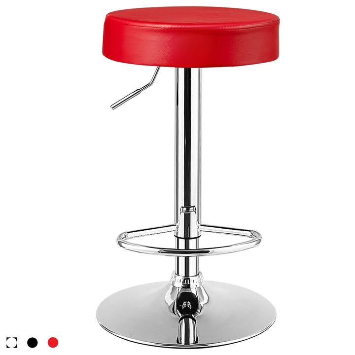 Costway 1 PC Round Bar Stool Adjustable Swivel Pub Chair U Leather with Footrest White\ Black\ Red Image 3