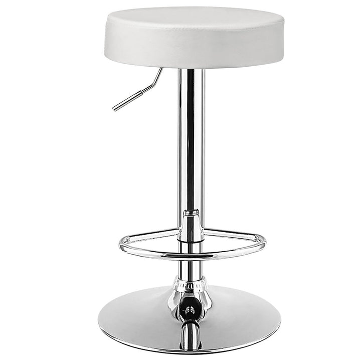 Costway 1 PC Round Bar Stool Adjustable Swivel Pub Chair U Leather with Footrest White\ Black\ Red Image 1