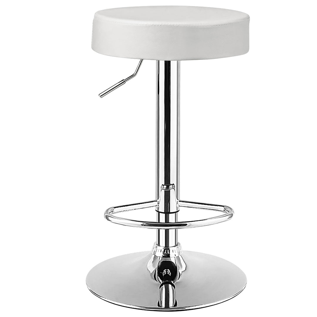 Costway 1 PC Round Bar Stool Adjustable Swivel Pub Chair U Leather with Footrest White\ Black\ Red Image 4