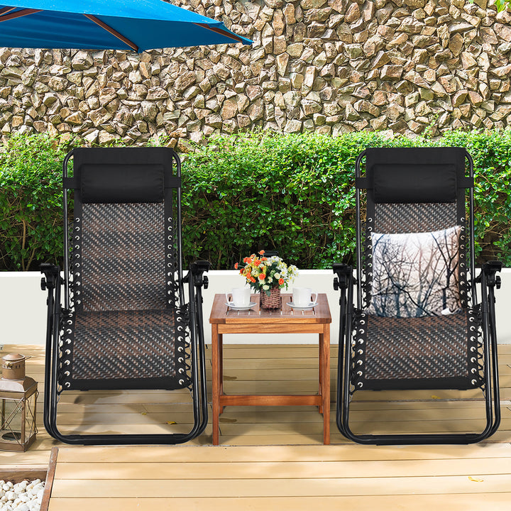 Costway 2PCS Patio Rattan Zero Gravity Lounge Chair Folding Recliner Headrest Mix Grey\Mix Brown Image 4