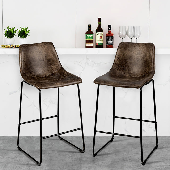 Costway Set of 2 Bar Stool Faux Suede Upholstered Kitchen Dining Chair w/Metal Legs Grey\Brown Image 2