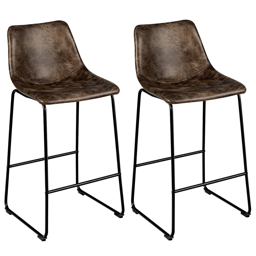 Costway Set of 2 Bar Stool Faux Suede Upholstered Kitchen Dining Chair w/Metal Legs Grey\Brown Image 1