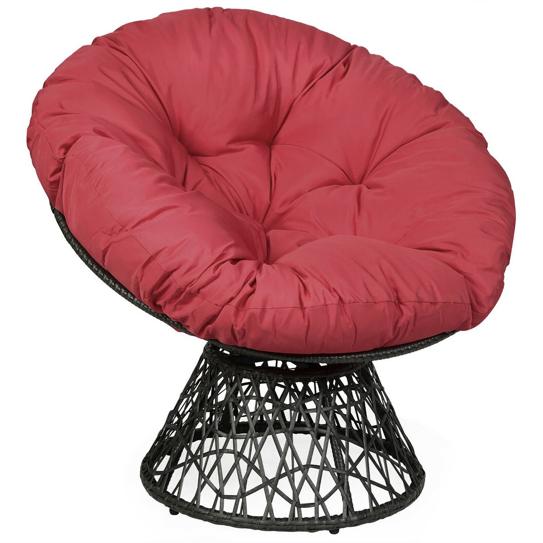 Costway Rattan Papasan Chair Ergonomic Chair 360-degree Swivel Soft Cushion Garden Red\ Black\Green Image 1