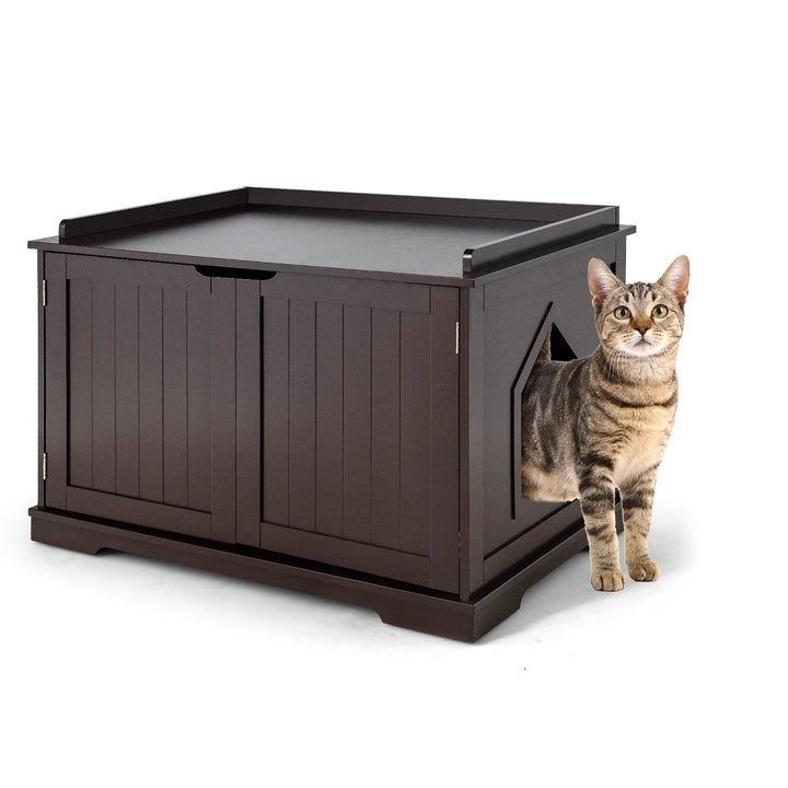 Costway Cat Litter Box Cabinet Furniture Cat Washroom Storage Bench Image 1