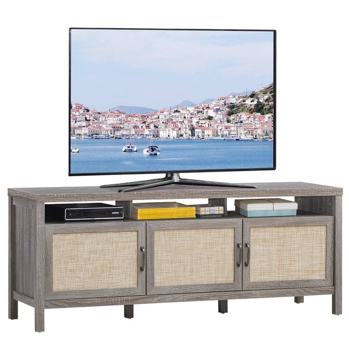 Costway TV Stand Entertainment Media Center for TVs up to 65 w/ Rattan Doors Image 1