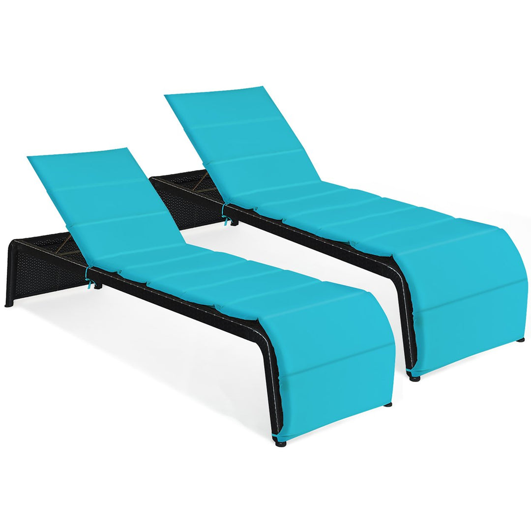 Costway 2 PCS Patio Rattan Lounge Chair Chaise Recliner Adjustable Cushioned Turquoise\Red Image 1