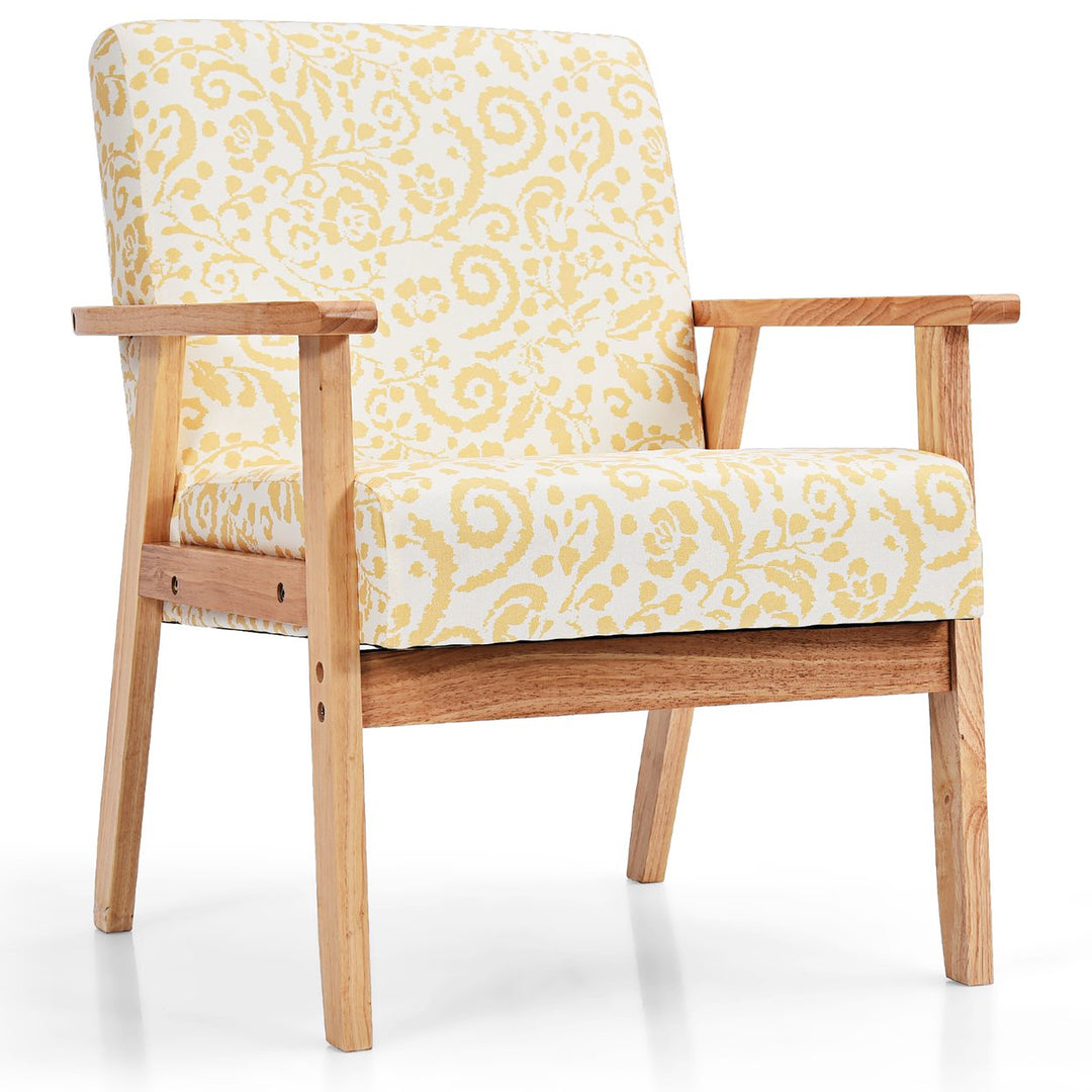 Costway Modern Accent Armchair Upholstered Lounge Chair w/Rubber Wood Leg Yellow\ Blue Floral Image 1