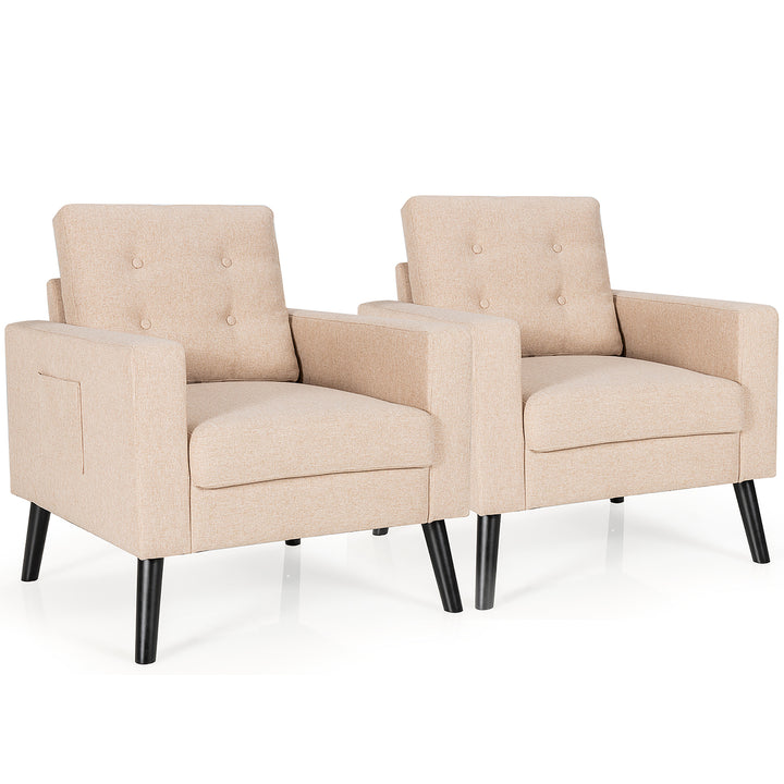 Costway Set of 2 Accent Armchairs Upholstered Single Sofa Chairs w/ 2-Side Pockets Image 2