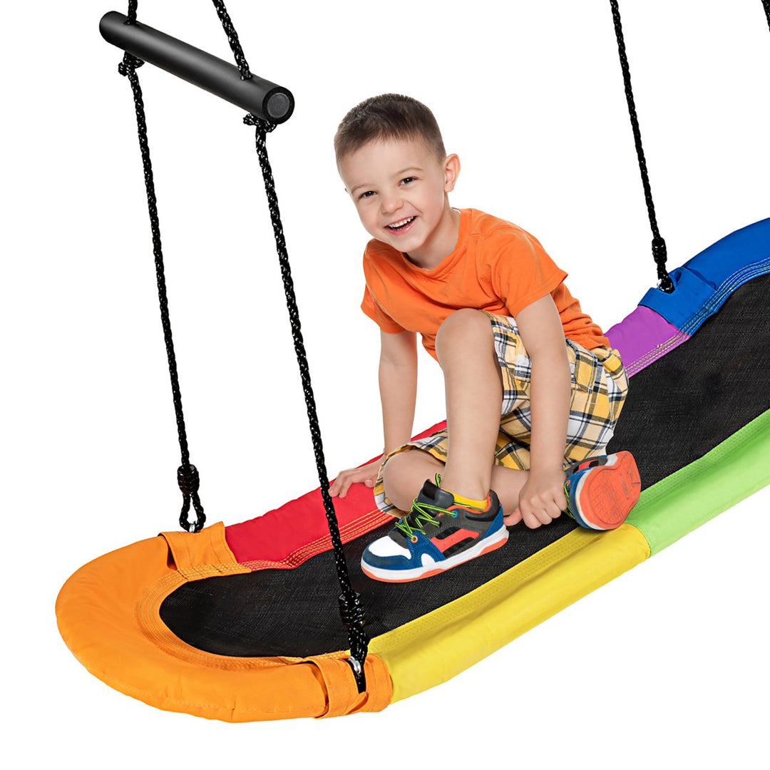 Costway Saucer Tree Swing Surf Kids Outdoor Adjustable Oval Platform Set w/ Handle Blue\Green\ Colorful\Camouflage green Image 1