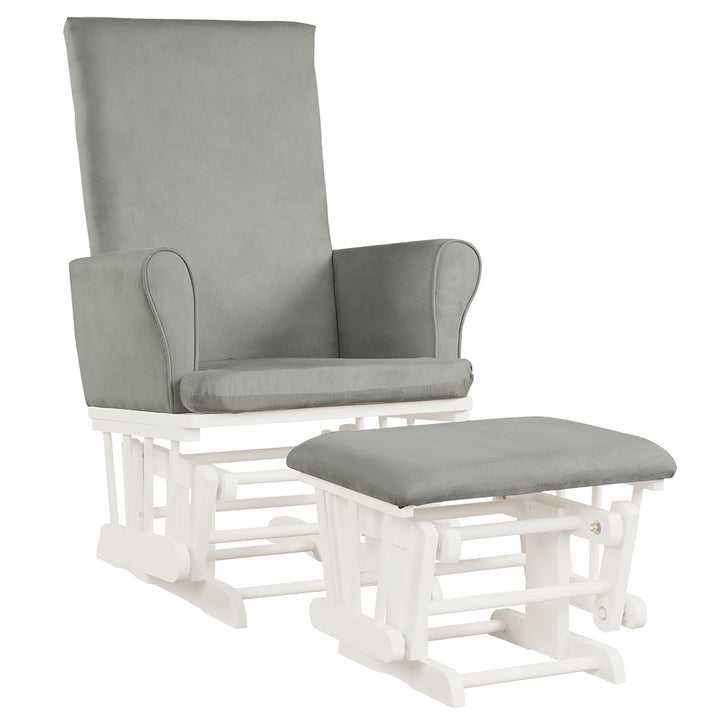 Costway Baby Nursery Relax Rocker Rocking Chair Glider and Ottoman Set w/Cushion Grey/Brown/Pink Image 6