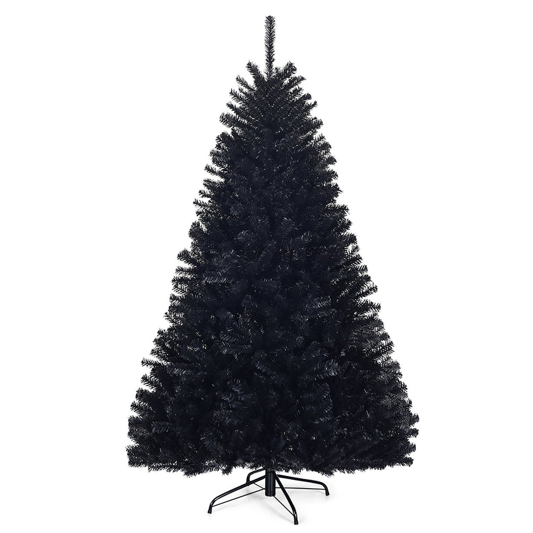 Costway 7.5Ft or 6Ft Hinged Artificial Halloween Christmas Tree Full Tree with Metal Stand Black Image 1