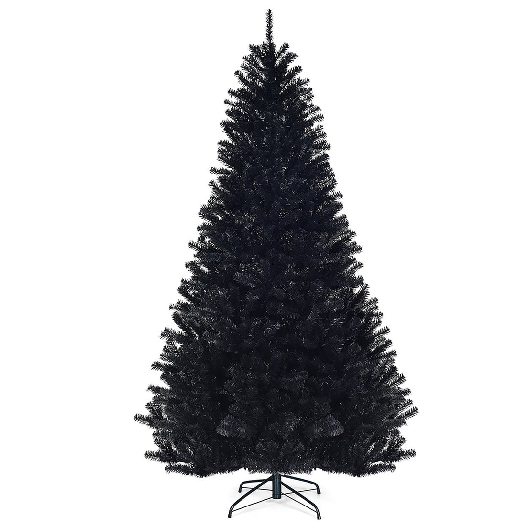 Costway 7.5Ft or 6Ft Hinged Artificial Halloween Christmas Tree Full Tree with Metal Stand Black Image 1