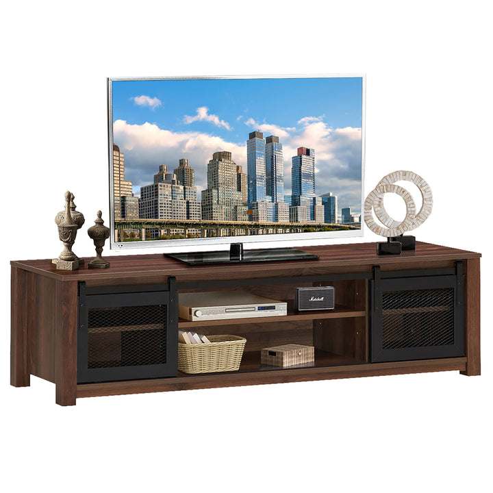 Costway TV Stand Entertainment Center for TVs up to 65 with Sliding Mesh Doors Walnut\ Black Image 2