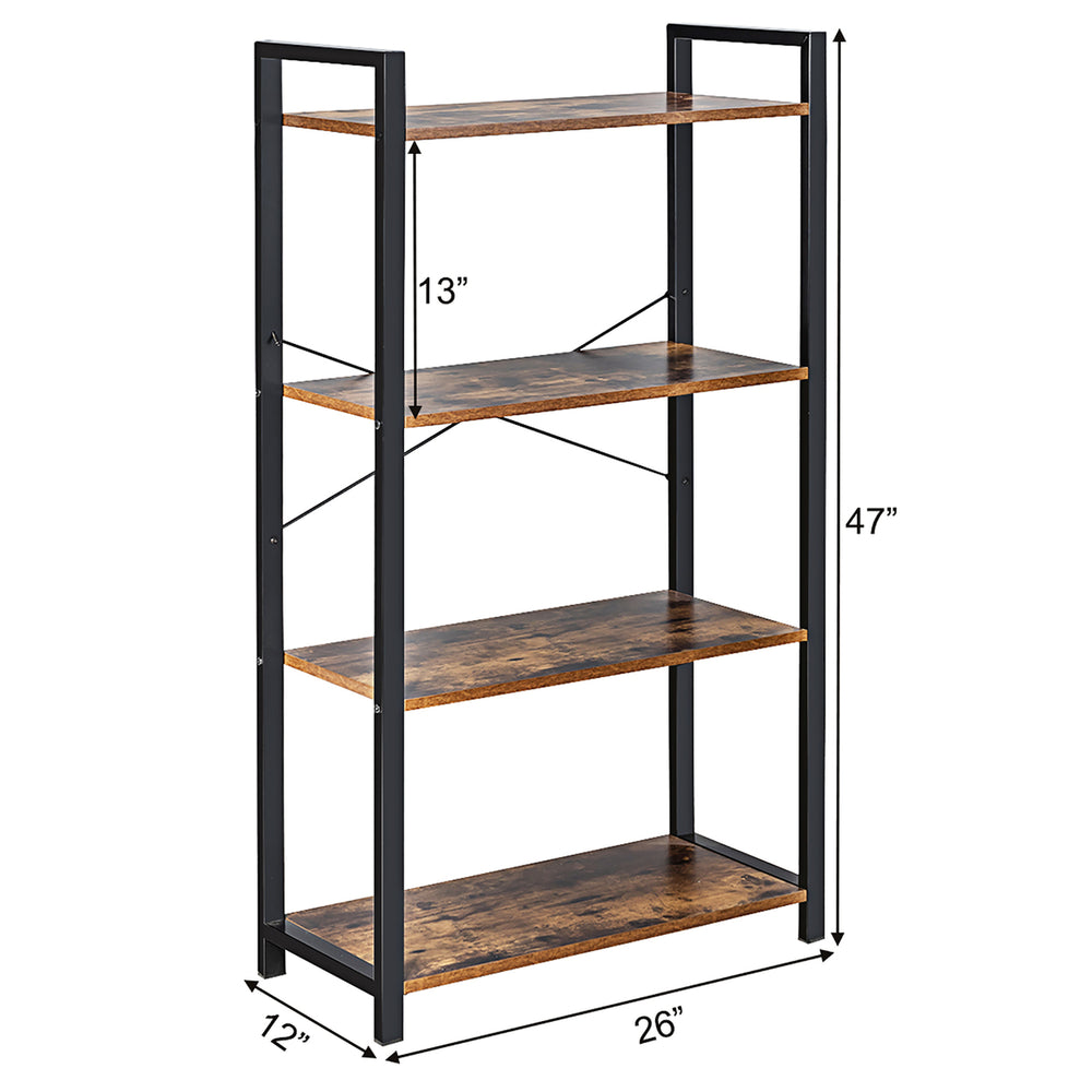 Costway 4-Tier Bookshelf Industrial Bookcase Diaplay Shelf Storage Rack Rustic Brown\Black Image 2