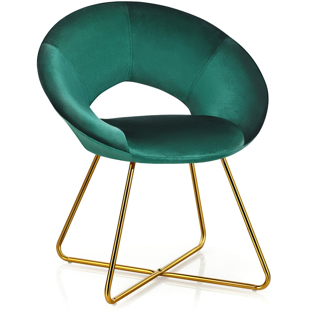 Costway Modern Velvet Accent Chair Upholstered Vanity Chair w/Golden Metal Leg Pink\Dark Green\Grey Image 1