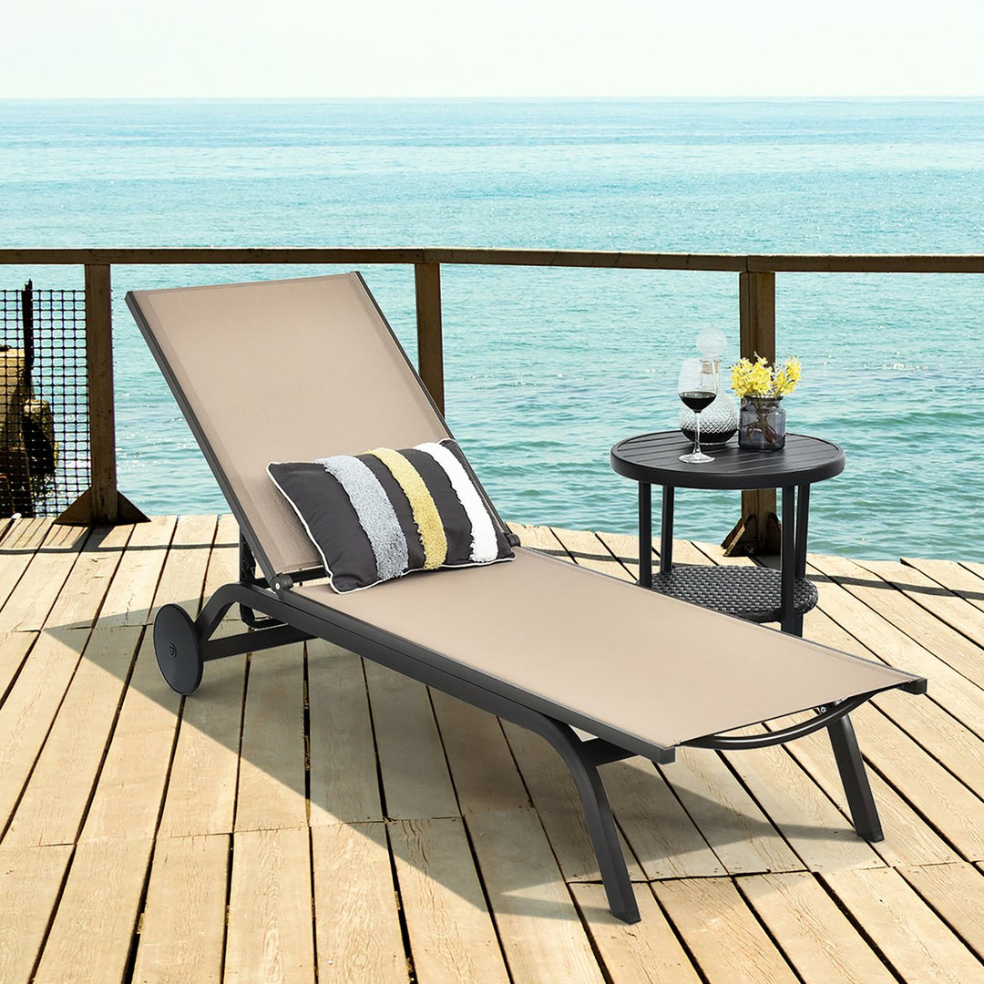 Costway Outdoor Patio Lounge Chair Chaise Reclining Aluminum Fabric Adjustable Image 1