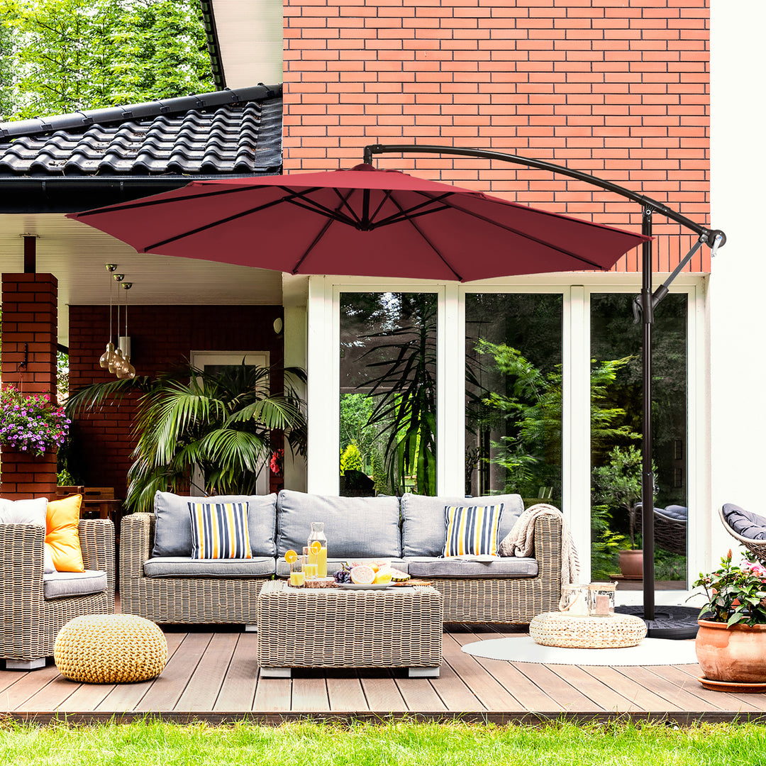 Costway 10FT Patio Offset Hanging Umbrella Easy Tilt Adjustment 8 Ribs Backyard Burgundy\Beige\Tan\Blue Image 3