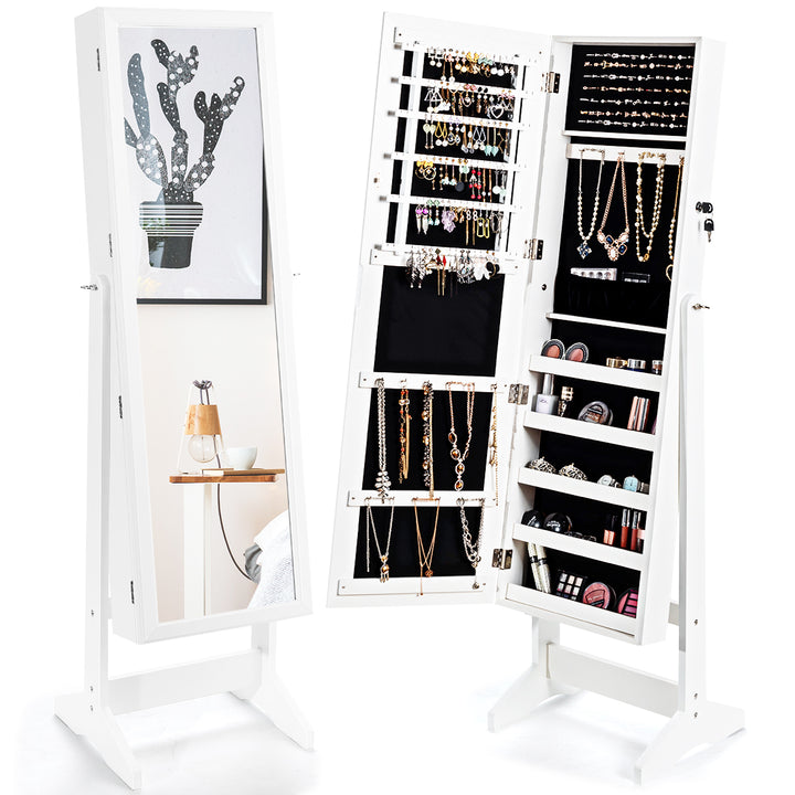 Costway Jewelry Cabinet Stand Mirror Armoire Lockable Organizer Large Storage Box White\Black\Brown Image 5