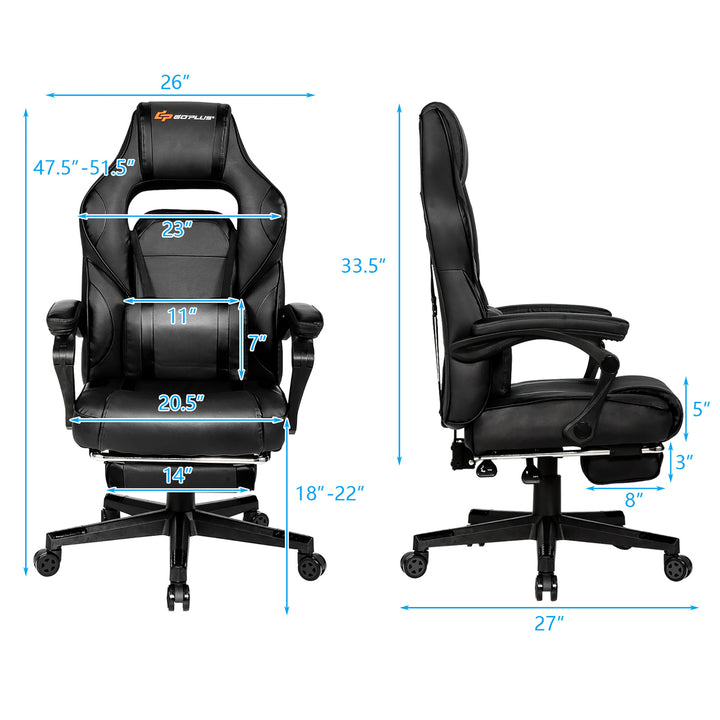 Goplus Massage Gaming Chair Reclining Racing Computer Office Chair with Footrest White\ Black\Blue\Red Image 2