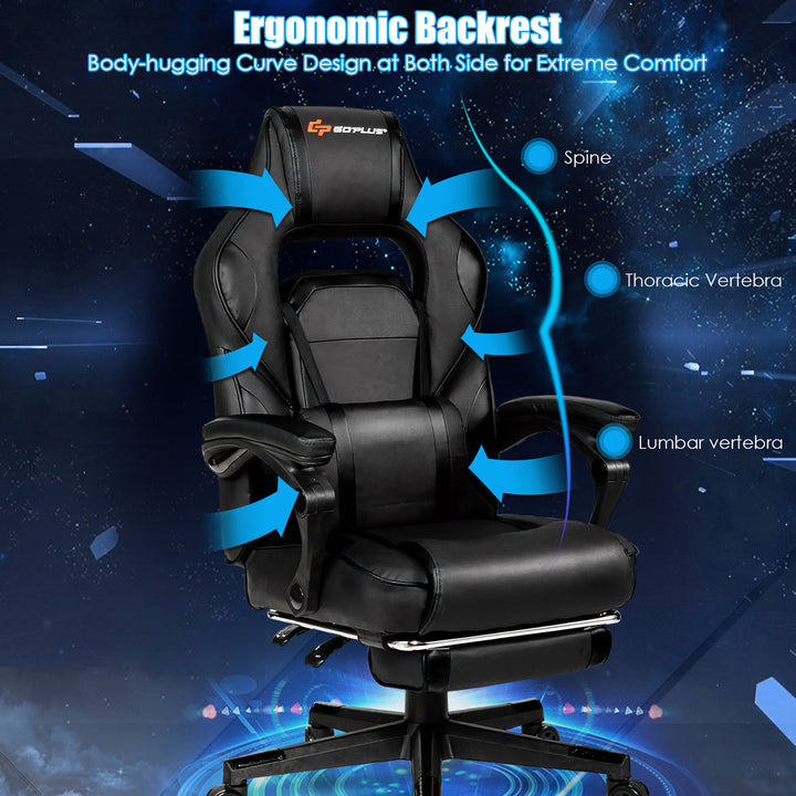 Goplus Massage Gaming Chair Reclining Racing Computer Office Chair with Footrest White\ Black\Blue\Red Image 3