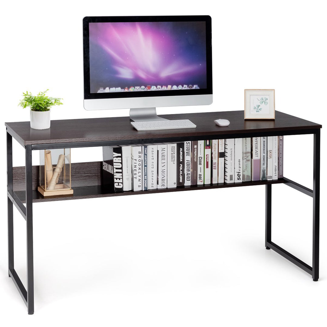 Costway 55 Industrial Computer Desk w/ Storage Shelf Adjustable Foot Pads Image 1