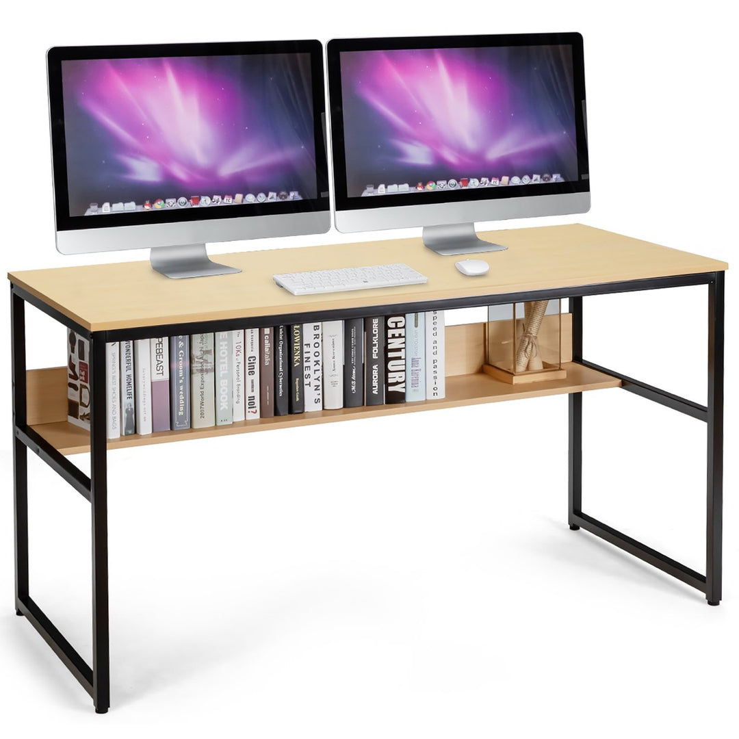 Costway 55 Industrial Computer Desk w/ Storage Shelf Adjustable Foot Pads Image 1