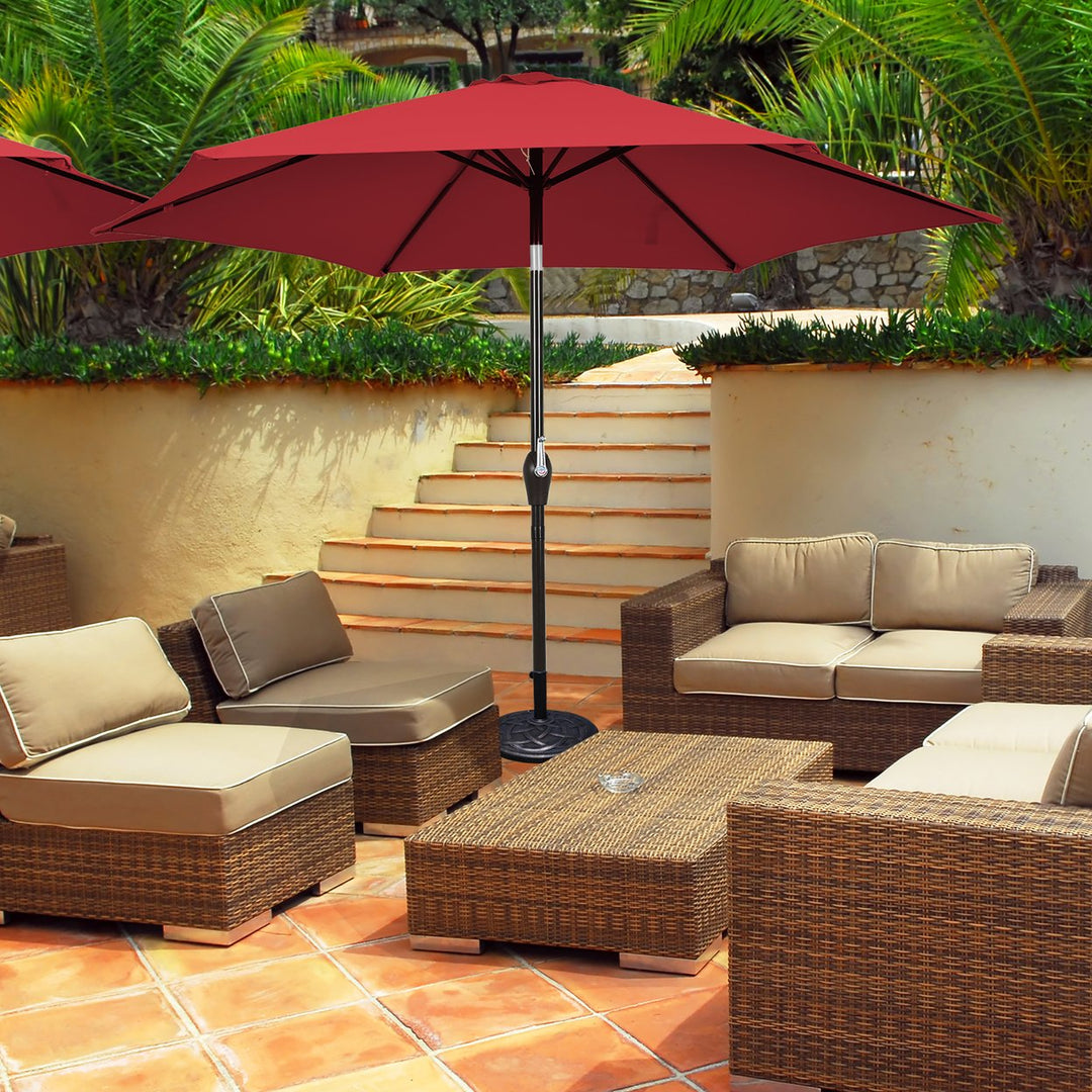 Costway 9Ft Outdoor Market Patio Table Umbrella Push Button Tilt Crank Lift Burgundy/Beige/Tan/Blue Image 1