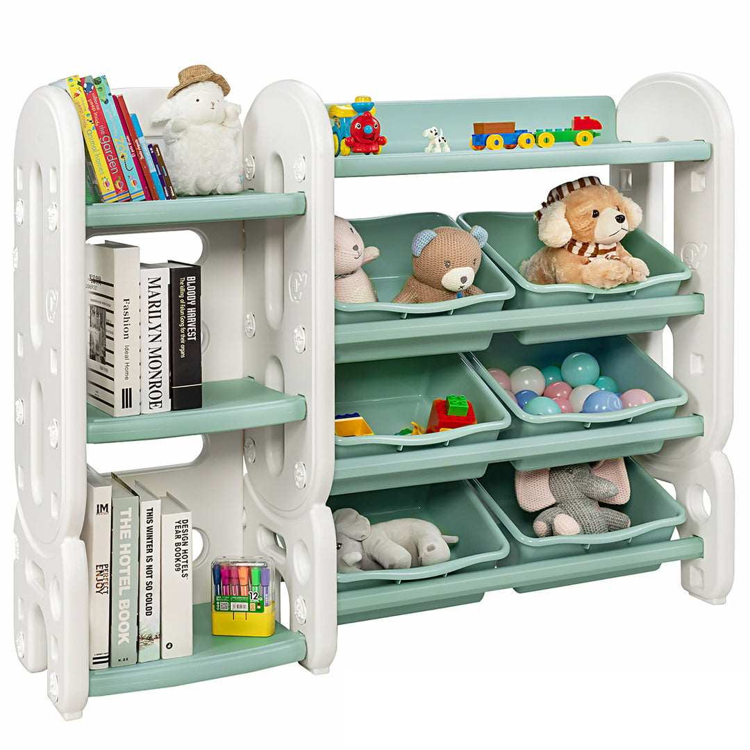 Costway Kids Toy Storage Organizer w/Bins and Multi-Layer Shelf for Bedroom Playroom Green\Blue Image 1