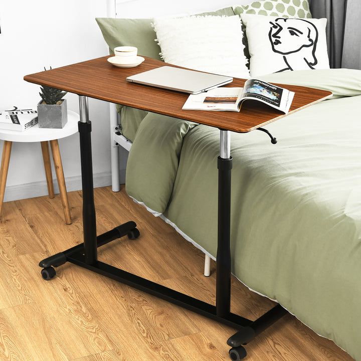 Goplus Height Adjustable Computer Desk Sit Stand Rolling Notebook Table Natural\Brown\Black Image 2