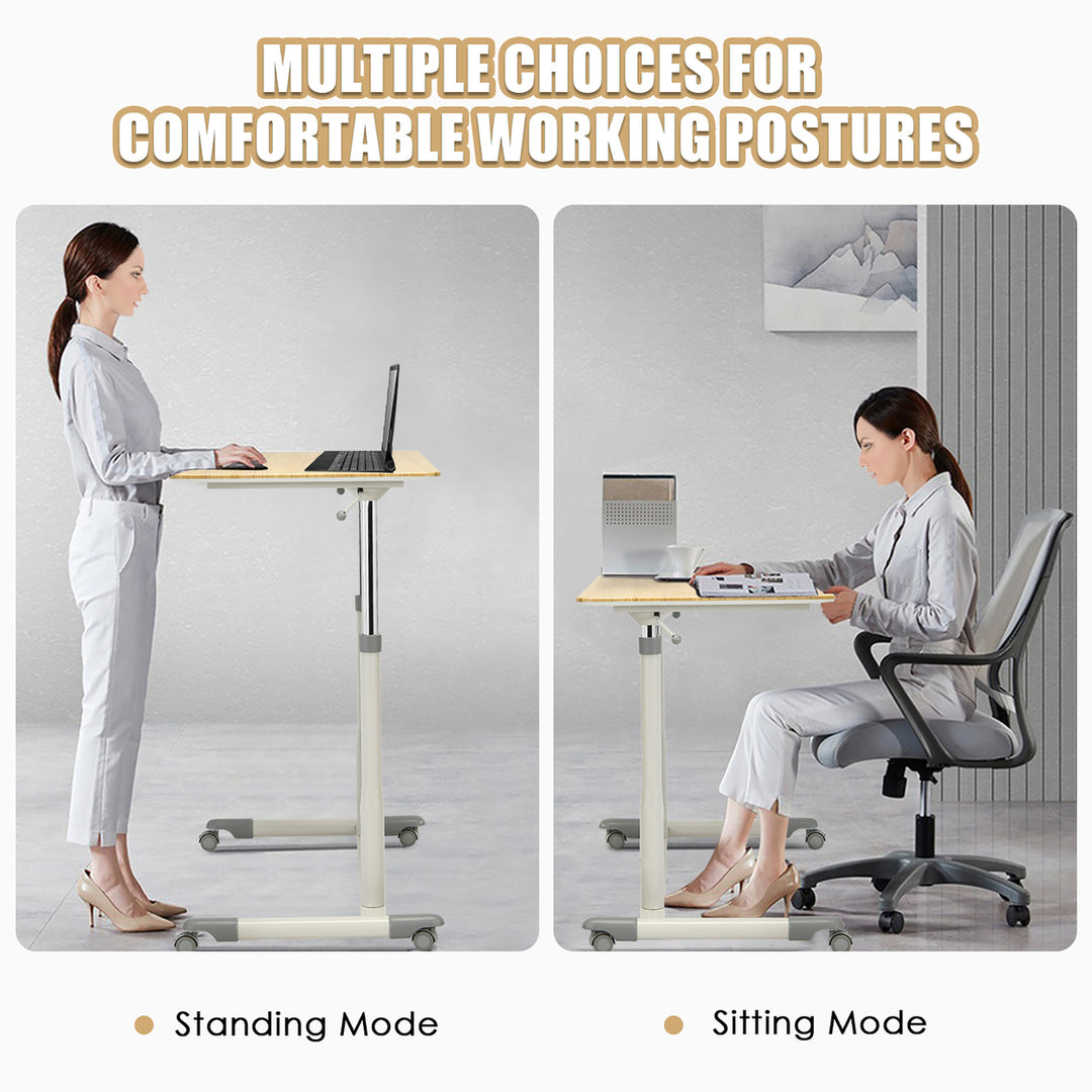 Goplus Height Adjustable Computer Desk Sit Stand Rolling Notebook Table Natural\Brown\Black Image 3