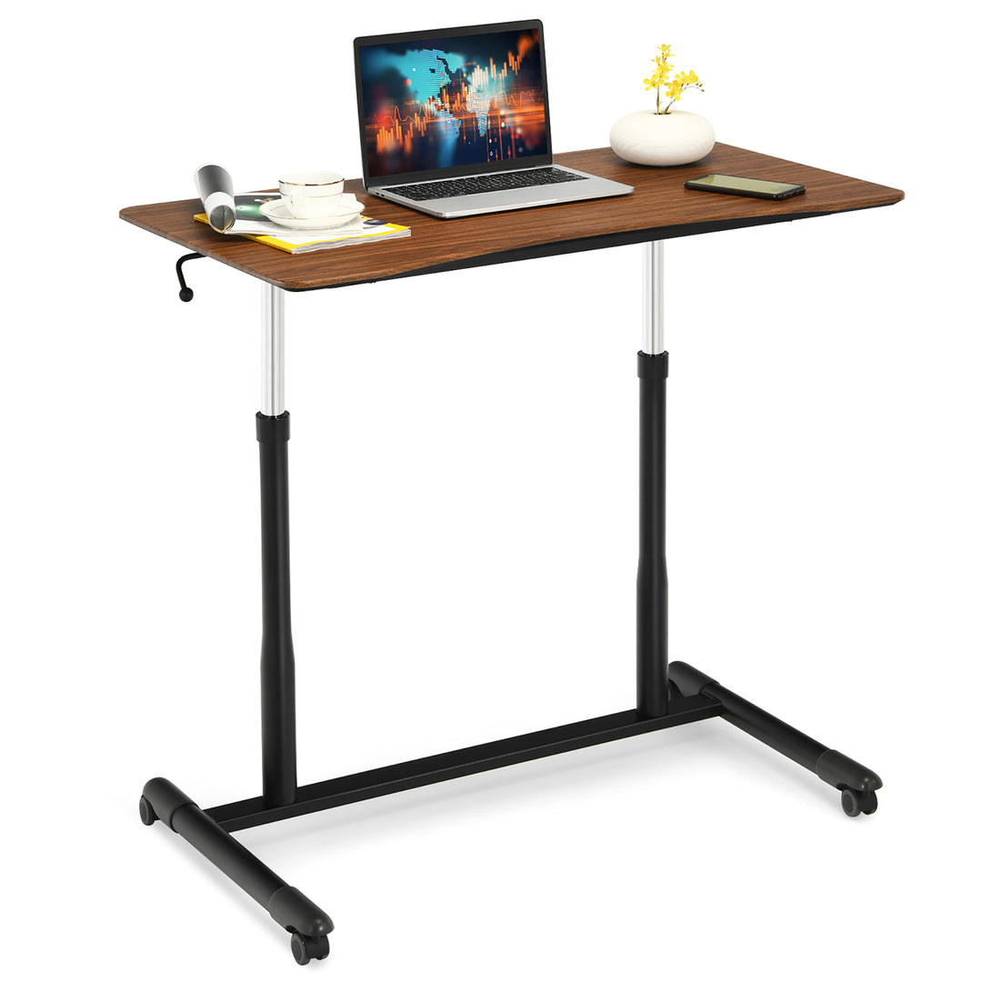 Goplus Height Adjustable Computer Desk Sit Stand Rolling Notebook Table Natural\Brown\Black Image 11