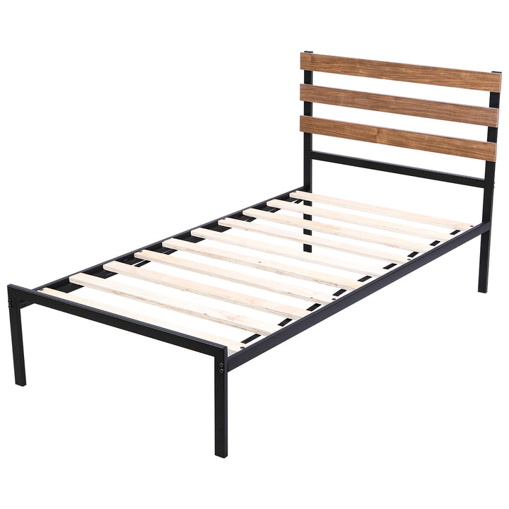 Costway Twin Size Metal Platform Bed Frame Mattress Foundation wooden Headboard Image 1