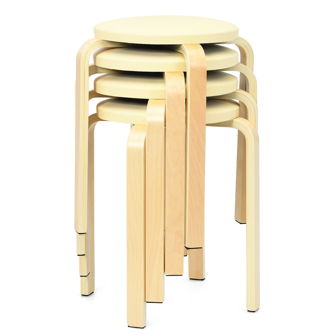 Costway Set of 4 Bentwood Round Stool Stackable Dining Chair w/Padded Seat Beige\Black Image 1