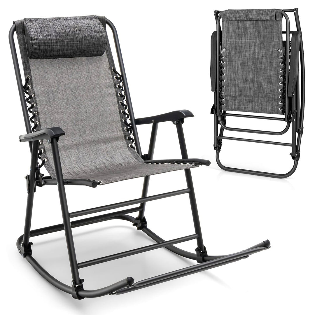 Costway Folding Zero Gravity Rocking Chair Outdoor Patio Headrest Turquoise\ Grey Image 1