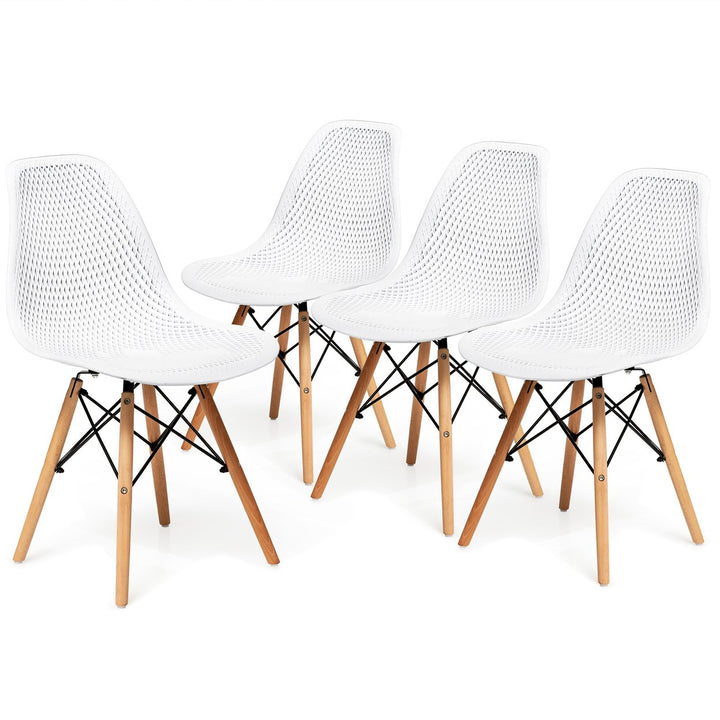 Costway Set of 4 Plastic Hollow Out Chair Mid Century Modern Wood-Leg Seat Image 1