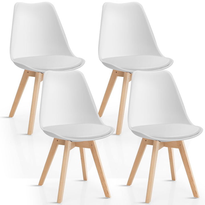 Costway Set of 4 Dining Chair Mid Century Modern Shell PU Seat w/ Wood-Leg White Image 4